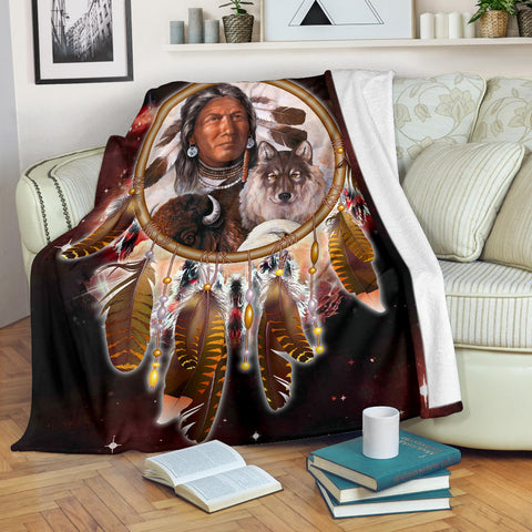 Powwow Store gb nat00393 chief animals red galaxy blanket