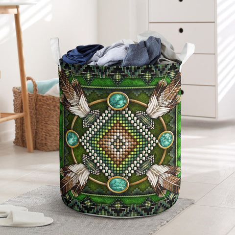 Powwow Store gb nat00023 01 naumaddic arts green laundry basket