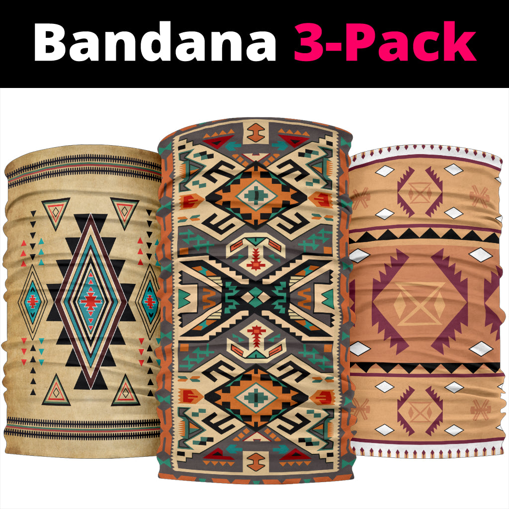 Tan Native Pattern Native American Bandana 3-Pack New
