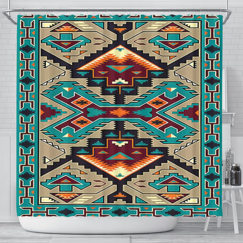 Blue Tribe Pattern Native American Design Shower Curtain - ProudThunderbird
