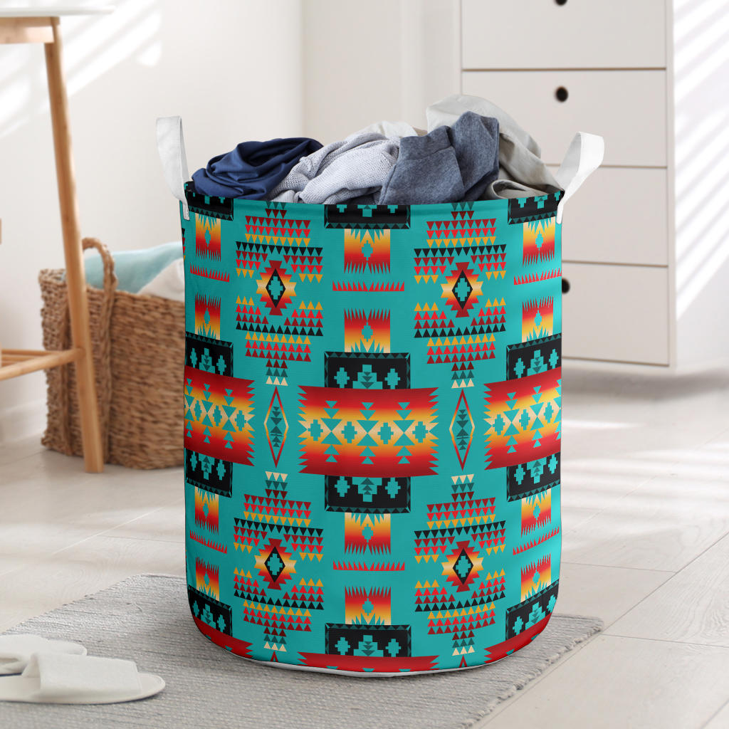 GB-NAT00046-01 Blue Tribes Pattern Laundry Basket