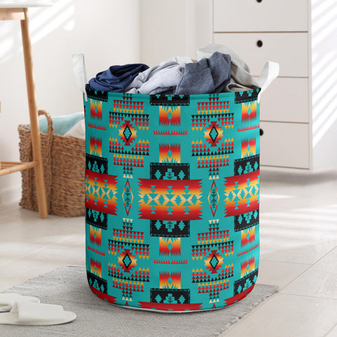 Powwow Store gb nat00046 01 blue native tribes pattern laundry basket