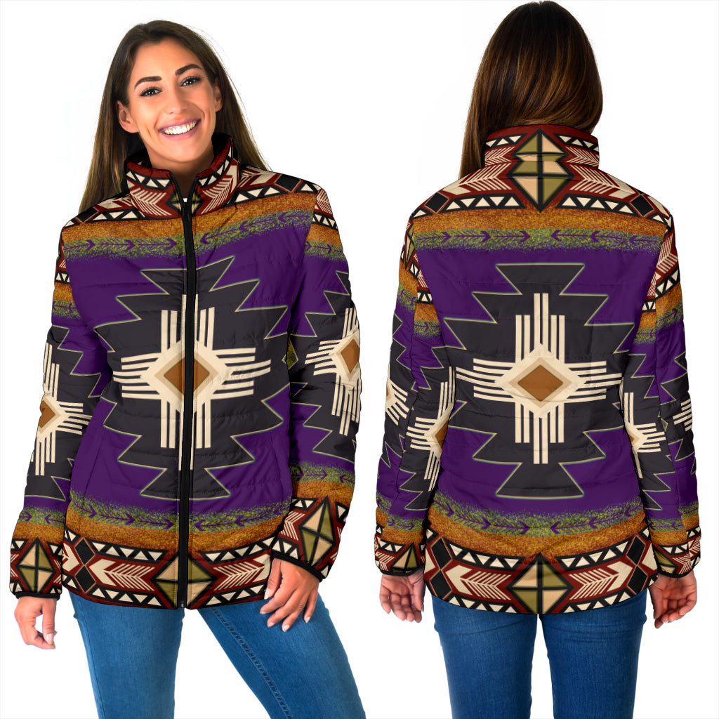 Powwow StoreGBNAT000104 Southwest Purple Symbol Native  Women's Padded Jacket