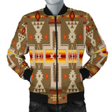 GB-NAT00062-10 Light Brown Tribe Design Native Men's Bomber Jacket