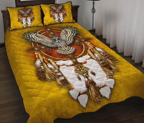 Snow Owl Dreamcatcher Pattern Native American Quilt Bed Set - Powwow Store