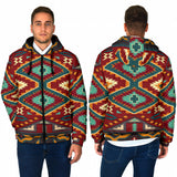 Powwow StoreGBNAT00061 Native Red Yellow Pattern Men's Padded Hooded Jacket