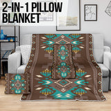 Powwow StoreGBNAT00538 Blue Pattern Brown Pillow Blanket