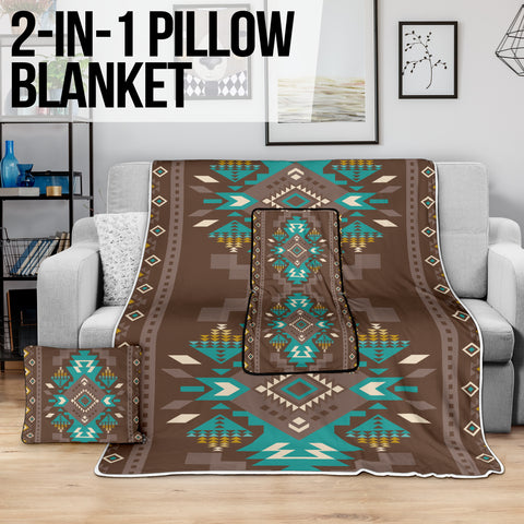 Powwow StoreGBNAT00538 Blue Pattern Brown Pillow Blanket