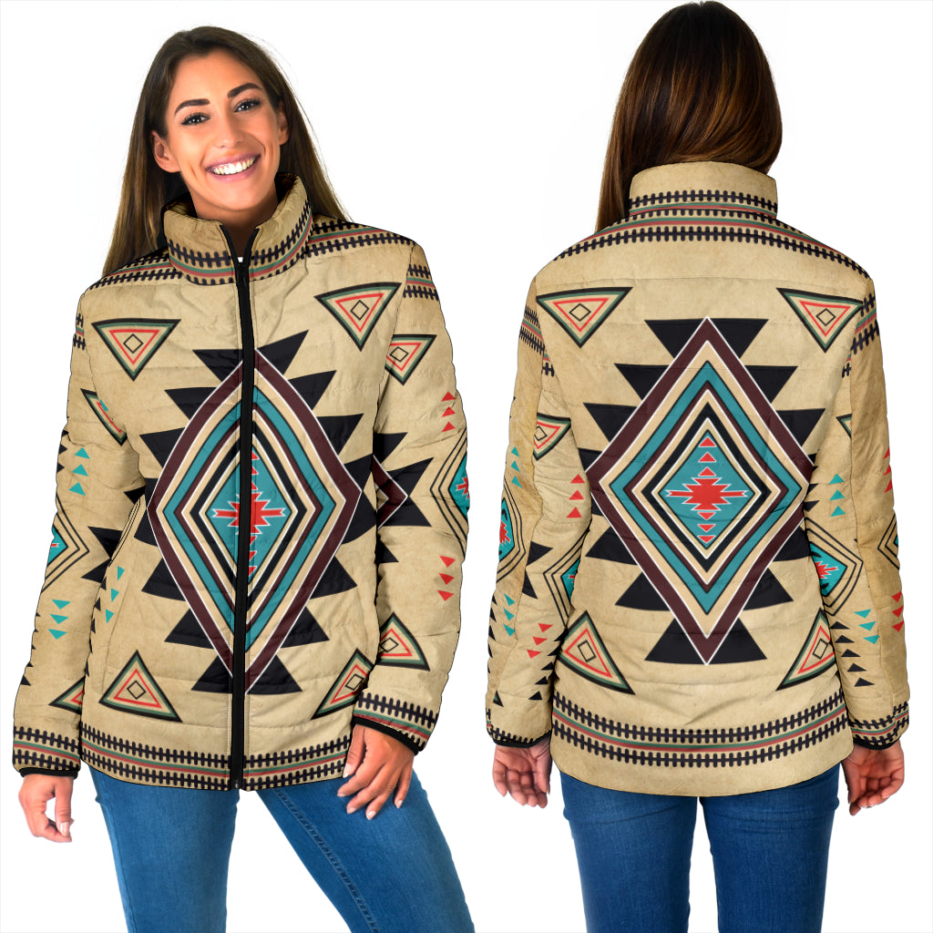 Powwow StoreGBNAT00076 Geometric Southwest Women's Padded Jacket