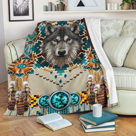 GB-NAT00069B Blue Mandala Wolf Blanket