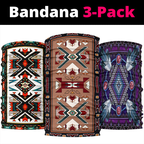 Tan Tribes Colorful Native American Design Bandana 3-Pack New