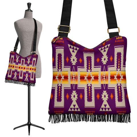 GB-NAT00062-09 Purple Tribe Design Native American Crossbody Boho Handbag