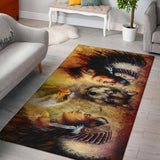 Native Women With Wolf Native American Area Rug no link