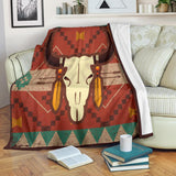 Brown Bison Skull Native American Premium Blanket - ProudThunderbird