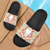 Bison Bull Head Pink Red Native American Slide Sandals - ProudThunderbird