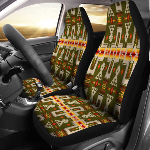 NAT00062-CARS12 Dark Green Tribe Design Native American Car Seat Covers