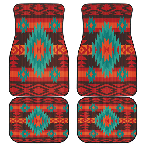 GB-NAT00611 Red Geometric Pattern  Front And Back Car Mats (Set Of 4)