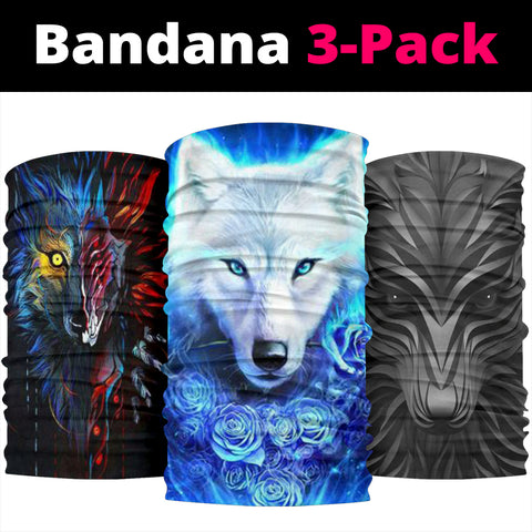3D Wolf Art Bandana 3-Pack NEW
