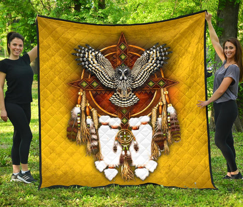 Owl Yellow Native American Premium Quilt