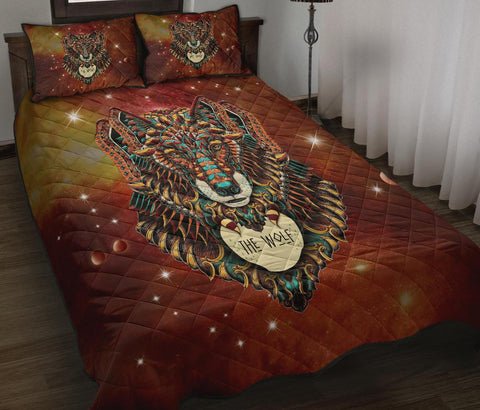 Brown Galaxy Wolf Native American Quilt Bed Set - Powwow Store