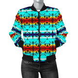 Powwow StoreGBNAT00631 Pattern Blue Native Women's Bomber Jacket