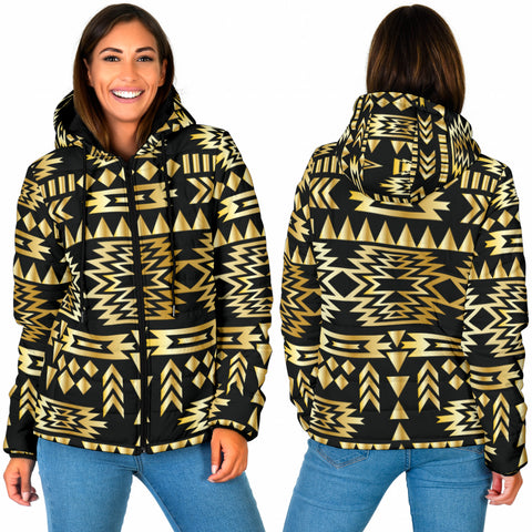 GB-NAT00566 Seamless Yellow Pattern Women's Padded Hooded Jacket