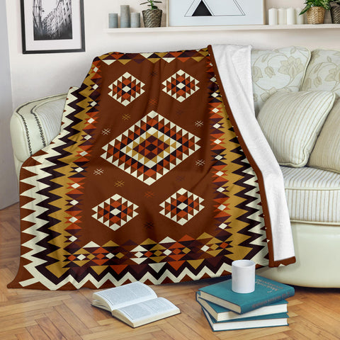 GB-NAT00415-02 Ethnic Geometric Brown Pattern Blanket
