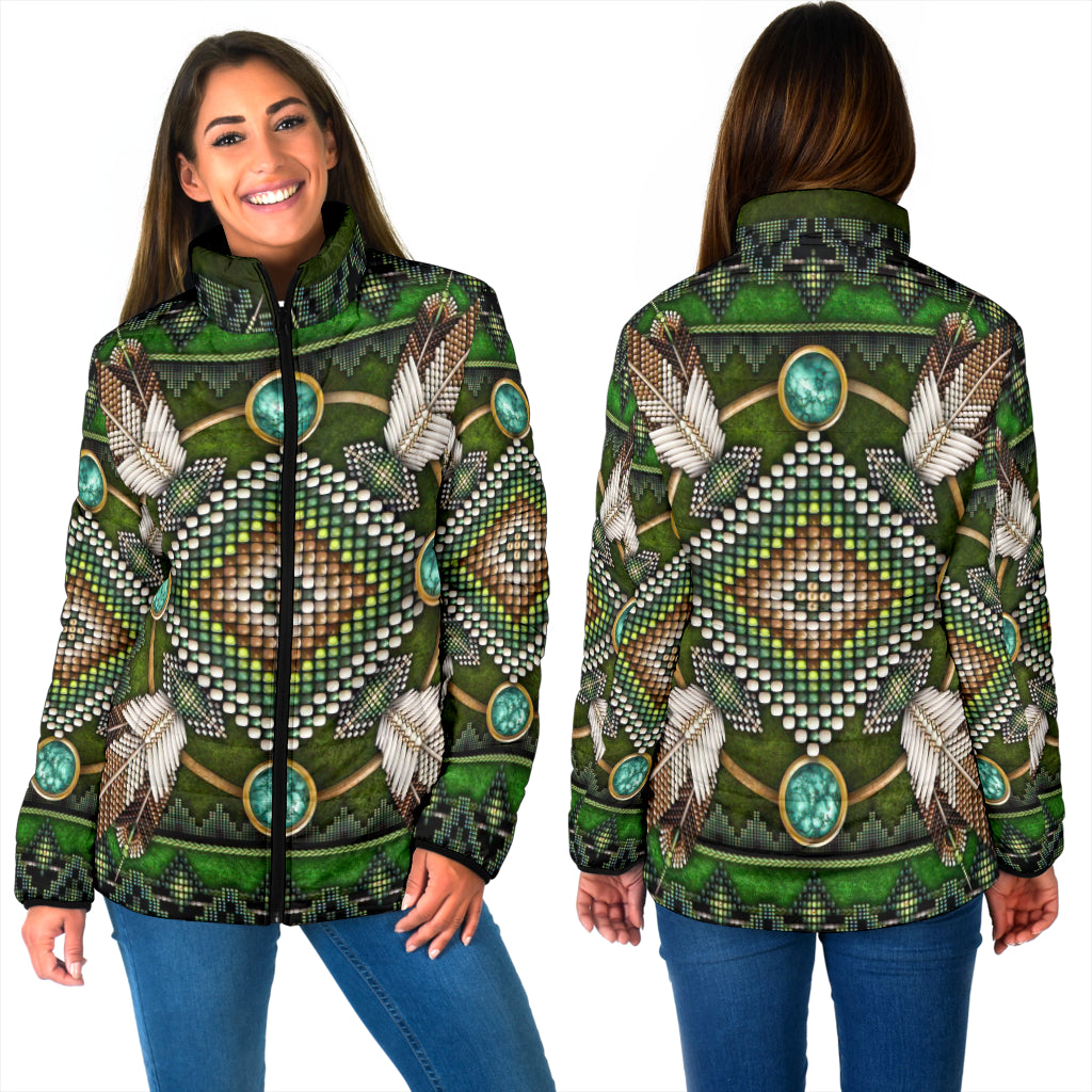 Powwow StoreGBNAT0002301 Naumaddic Arts Green Women's Padded Jacket