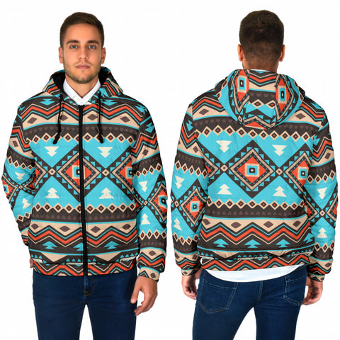 GB-NAT00319 Line Shapes Ethnic Pattern  Men's Padded Hooded Jacket