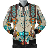 GB-NAT00069 Turquoise Blue Pattern Breastplate Native Men's Bomber Jacket