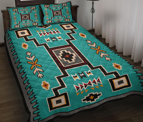 Powwow Store united tribes cyan pattern native american quilt bed set