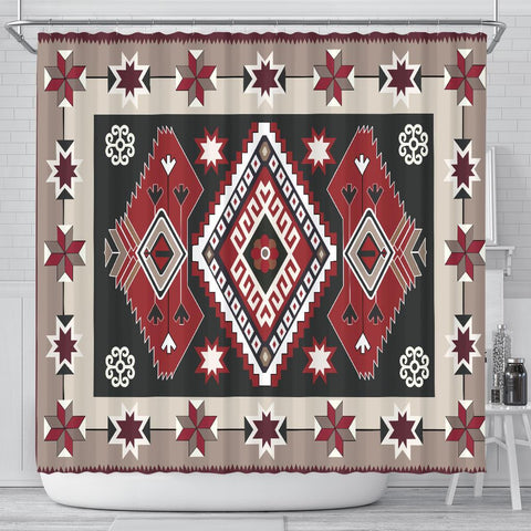 Ethnic Red Gray Pattern Shower Curtain