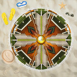 Mandala White Green  Native American Design Beach Blanket