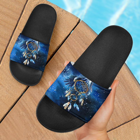 GB-NAT00065-SAND01 Blue Galaxy Dreamcatcher Native American Slide Sandals