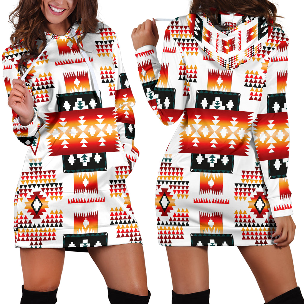 Powwow Store gb nat00075 white tribes pattern native american hoodie dress