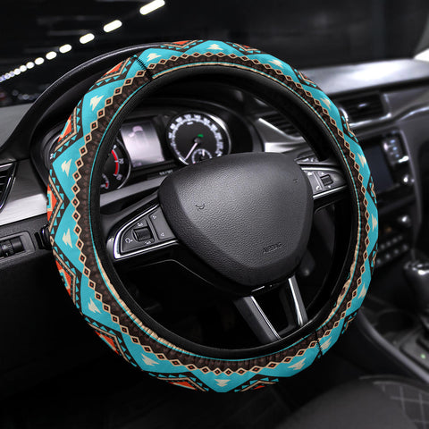 GB-NAT00319 Tribal Line Shapes Ethnic Patter  Steering Wheel Cover