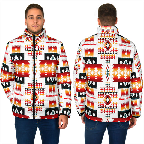 GB-NAT00075 White Tribes Pattern Native  Men's Padded Jacket