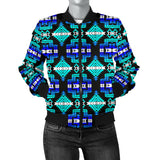 Powwow StoreGBNAT0065602 Pattern Blue Native Women's Bomber Jacket