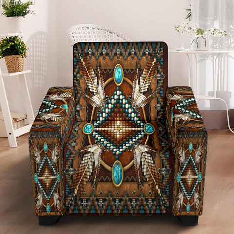 Mandala Brown Native American 43" Chair Slip Cover - Powwow Store