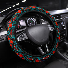 GB-NAT00112 Dark Brown Red Pattern Steering Wheel Cover