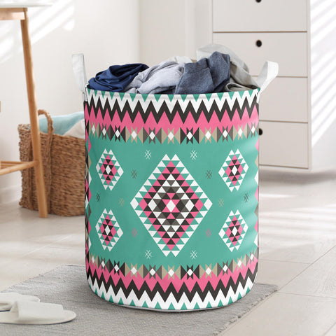 GB-NAT00415-03 Ethnic Geometric Pink Pattern Laundry Basket