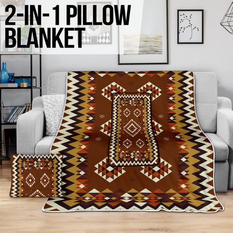 Powwow StoreGBNAT0041502 Ethnic Geometric Brown Pattern Pillow Blanket