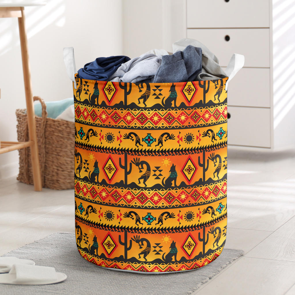 GB-NAT00231	Kokopelli Myth Yellow Laundry Basket