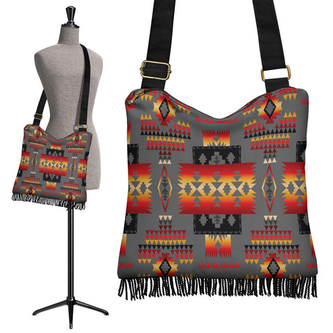 GB-NAT00046-11 Gray Tribe Pattern Native American Crossbody Boho Handbag