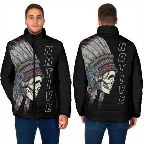 GB-NAT00129 Native American Skull Men's Padded Jacket
