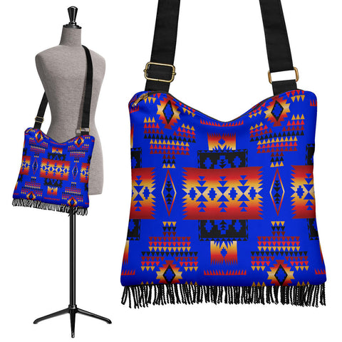 GB-NAT00046-06 Dark Blue Native Tribes Pattern Native American Crossbody Boho Handbag