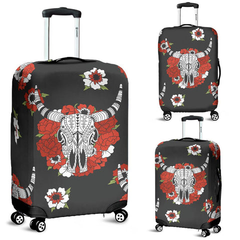 Bison Skull Flower Native American Luggage Covers - ProudThunderbird