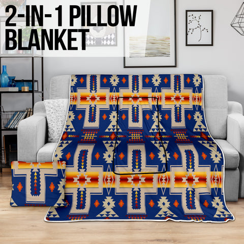 Powwow StoreGBNAT0006204 Navy Tribe Design Native Pillow Blanket