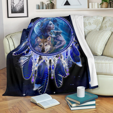 Powwow Store gb nat00358 girl wolves dream catcher blanket