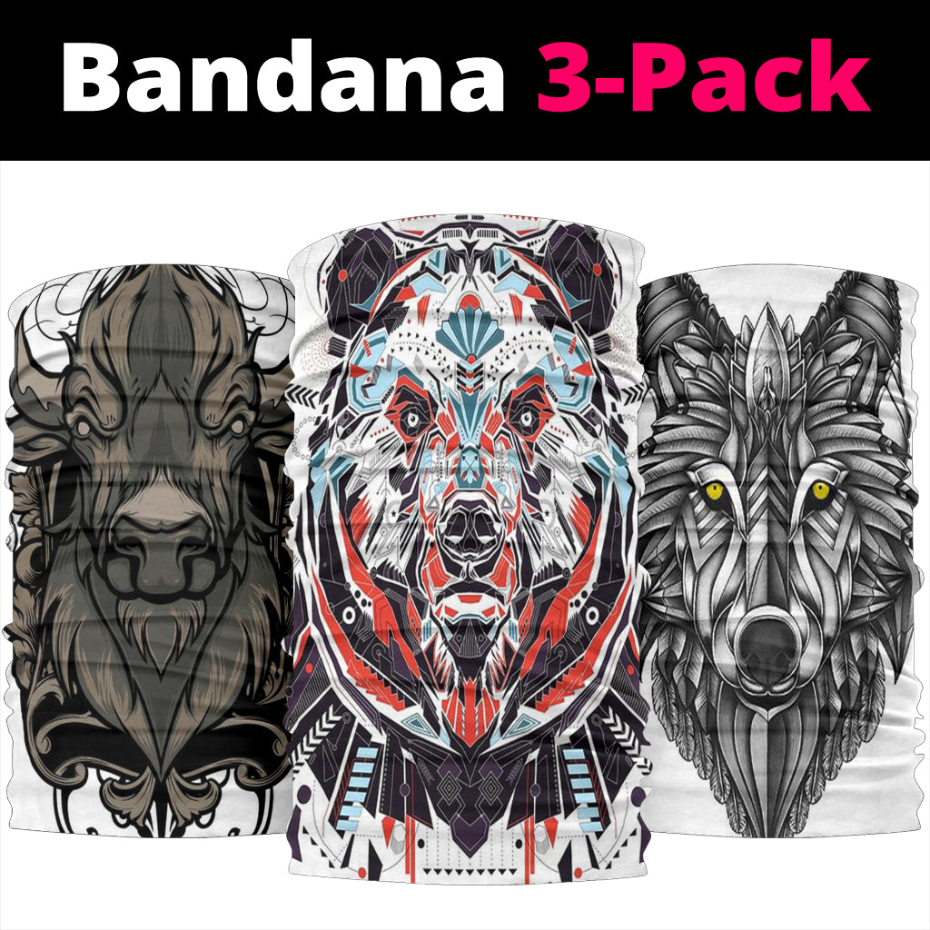 Bear 3D Design Art Bandana 3-Pack NEW